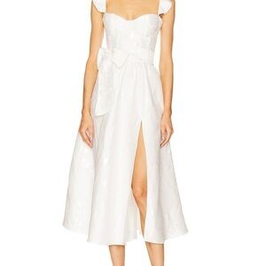 V. Chapman White Midi Dress with Bow Detail